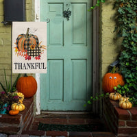 Fall Garden Flag 12×18 Inch, Buffalo Check Double Sided Pumpkin Garden Flag Fall Decor with Sunflowers for Yard House Fall Thanksgiving Pumpkin Front Porch Decor (Black Orange-12.5 X 18)