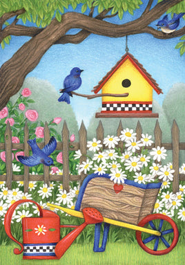 BIRDHOUSE DAISIES FLAG