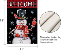 Christmas Garden Flag 12X18 Double Sided, Winter Christmas Snowman Yard Flag, Welcome Buffalo Plaid Farmhouse Vertical Burlap Christmas Flag, Holiday Seasonal Outdoor Decorations
