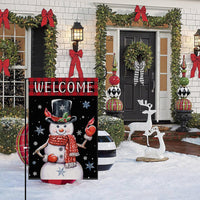 Christmas Garden Flag 12X18 Double Sided, Winter Christmas Snowman Yard Flag, Welcome Buffalo Plaid Farmhouse Vertical Burlap Christmas Flag, Holiday Seasonal Outdoor Decorations