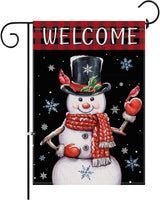Christmas Garden Flag 12X18 Double Sided, Winter Christmas Snowman Yard Flag, Welcome Buffalo Plaid Farmhouse Vertical Burlap Christmas Flag, Holiday Seasonal Outdoor Decorations