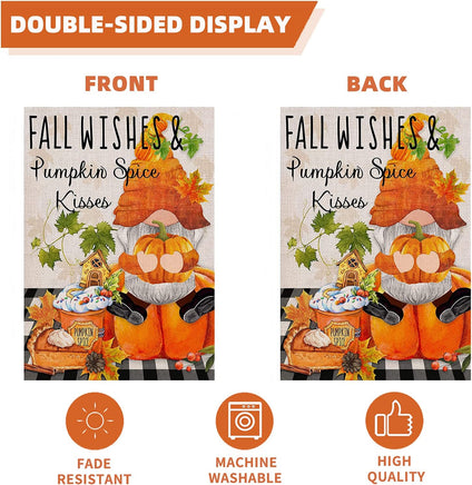 Fall Garden Flag 12×18 Double-Sided Welcome Gnome Pumpkin Small Fall Yard Flag Outdoor Garden Seasonal Decoration, Thanksgiving Day Burlap Buffalo Plaid Mini Welcome Sunflower Farmhouse Banner