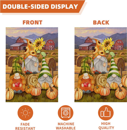 Gnome Fall Garden Flag 12X18 Double-Sided Autumn Garden Flag Farm Sunflower Harvest Vertical Lawn Sign Home Outdoor Decoration