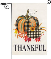 Fall Garden Flag 12×18 Inch, Buffalo Check Double Sided Pumpkin Garden Flag Fall Decor with Sunflowers for Yard House Fall Thanksgiving Pumpkin Front Porch Decor (Black Orange-12.5 X 18)