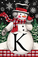 Snowman & Cardinal Monogram-K 5297 Decorative Flag