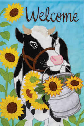 AppliqueSunflower Cow  5576  Decorative Flag