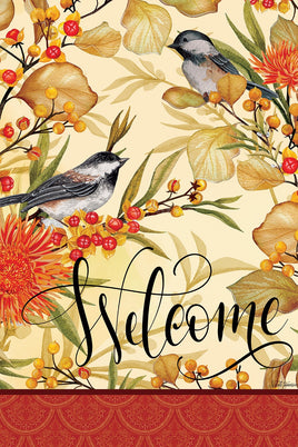 Chickadee an Berries  5688  Decorative Flag