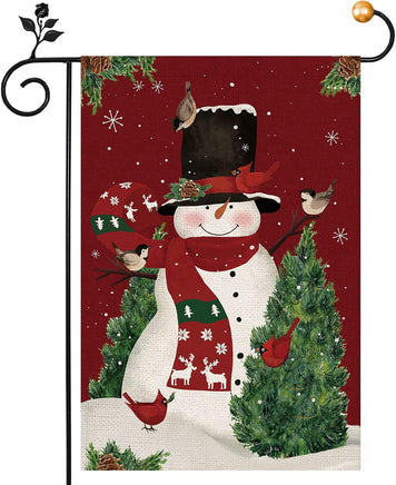 Christmas Snowman Garden Flag 12×18 Inch, Christmas Tree & Bird Small Garden Flag Double Sided, Winter Holiday Yard Flag Decoration Farmhouse Outdoor