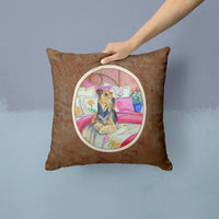 Airedale Waiting on Mom Fabric Decorative Pillow 7006PW1414
