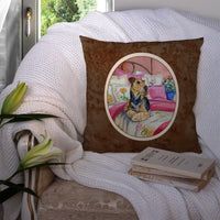 Airedale Waiting on Mom Fabric Decorative Pillow 7006PW1414