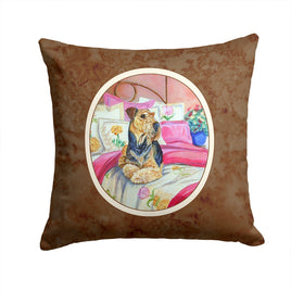 Airedale Waiting on Mom Fabric Decorative Pillow 7006PW1414