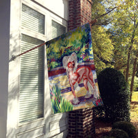 Chinese Crested on the patio  Flag Canvas House Size