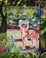 Chinese Crested on the patio  Flag Garden Size