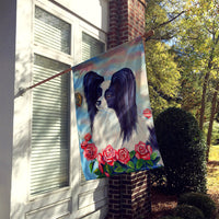 Black and White Papillon in Roses Flag Canvas House Size