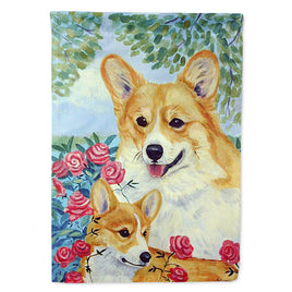 Corgi Momma's Love and Roses Flag Canvas House Size