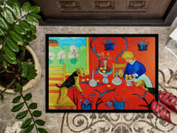 Airedale Terrier with lady in the kitchen Indoor or Outdoor Mat 24x36 Doormat
