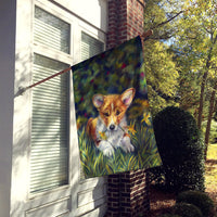 Corgi Pup and Daffodils Flag Canvas House Size 7300CHF
