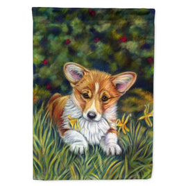 Corgi Pup and Daffodils Flag Canvas House Size 7300CHF