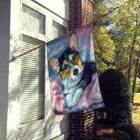 Corgi Puppy with pink blanket Flag Canvas House Size 7301CHF
