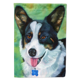 Corgi with blue tag Flag Canvas House Size 7438CHF