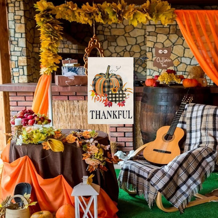 Fall Garden Flag 12×18 Inch, Buffalo Check Double Sided Pumpkin Garden Flag Fall Decor with Sunflowers for Yard House Fall Thanksgiving Pumpkin Front Porch Decor (Black Orange-12.5 X 18)