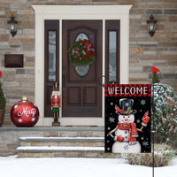 Christmas Garden Flag 12X18 Double Sided, Winter Christmas Snowman Yard Flag, Welcome Buffalo Plaid Farmhouse Vertical Burlap Christmas Flag, Holiday Seasonal Outdoor Decorations