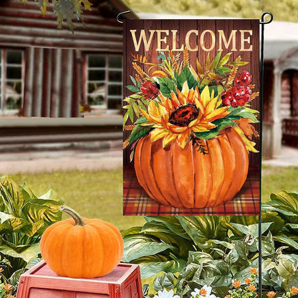 Hello Fall Garden Flag Buffalo Checkered Pumpkin Sunflower Decoration 12 X 18 Double Sided Outdoor Porch, Thanksgiving Farmhouse Lawn Decoration