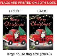 Christmas Garden Flag, Large Christmas Flag 28X40 Double Sided with Red Truck Gnome for Yard outside Outdoor Decor