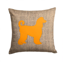 Afghan Hound Burlap and Orange   Canvas Fabric Decorative Pillow BB1066