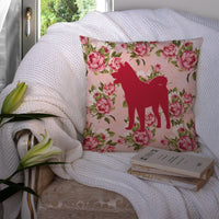 Akita Shabby Chic Pink Roses  Fabric Decorative Pillow BB1082-RS-PK-PW1414