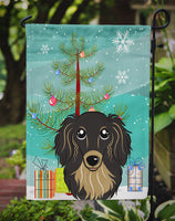 Christmas Tree and Longhair Black and Tan Dachshund Flag Garden Size BB1585GF