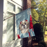 Winter Holiday Gray Silver Shih Tzu Flag Canvas House Size BB1746CHF