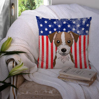 American Flag and Jack Russell Terrier Fabric Decorative Pillow BB2132PW1414