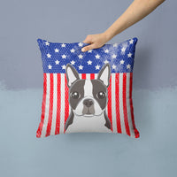 American Flag and Boston Terrier Fabric Decorative Pillow BB2133PW1414