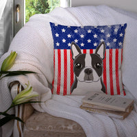 American Flag and Boston Terrier Fabric Decorative Pillow BB2133PW1414