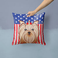 American Flag and Yorkie Yorkishire Terrier Fabric Decorative Pillow BB2134PW1414