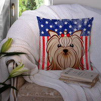 American Flag and Yorkie Yorkishire Terrier Fabric Decorative Pillow BB2134PW1414