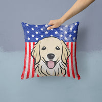 American Flag and Golden Retriever Fabric Decorative Pillow BB2135PW1414