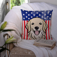 American Flag and Golden Retriever Fabric Decorative Pillow BB2135PW1414