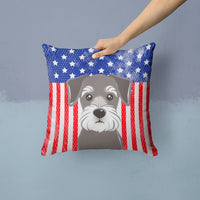 American Flag and Schnauzer Fabric Decorative Pillow BB2136PW1414