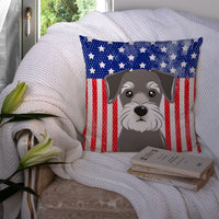 American Flag and Schnauzer Fabric Decorative Pillow BB2136PW1414