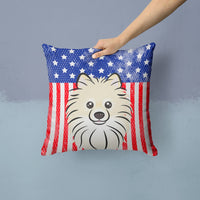 American Flag and Pomeranian Fabric Decorative Pillow BB2137PW1414