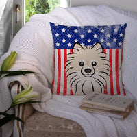 American Flag and Pomeranian Fabric Decorative Pillow BB2137PW1414