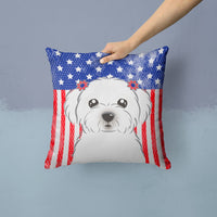 American Flag and Maltese Fabric Decorative Pillow BB2138PW1414