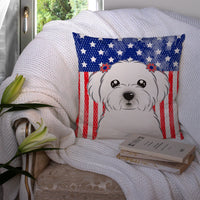 American Flag and Maltese Fabric Decorative Pillow BB2138PW1414