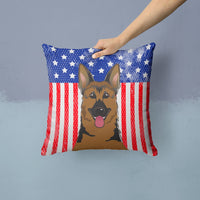 American Flag and German Shepherd Fabric Decorative Pillow BB2141PW1414