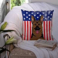 American Flag and German Shepherd Fabric Decorative Pillow BB2141PW1414