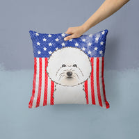 American Flag and Bichon Frise Fabric Decorative Pillow BB2147PW1414