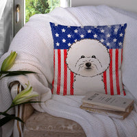 American Flag and Bichon Frise Fabric Decorative Pillow BB2147PW1414