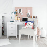 American Flag and Bichon Frise Fabric Decorative Pillow BB2147PW1414